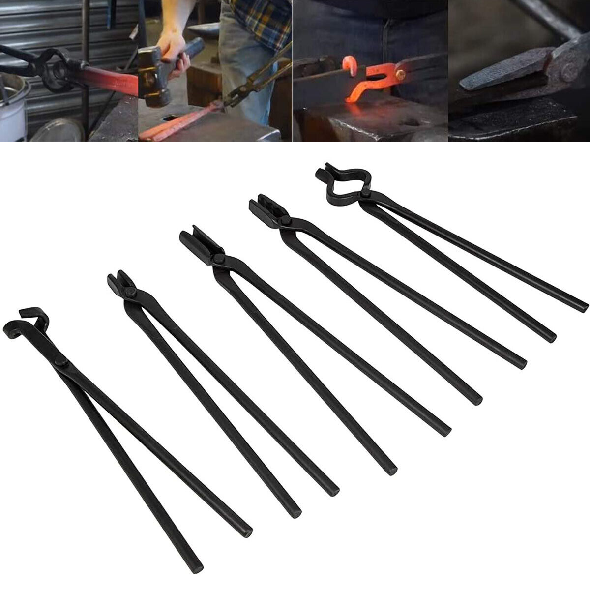 5PC Knife Making Blacksmith Tongs Bladesmith Hand Tool Set Anvil Vise Forge Flat