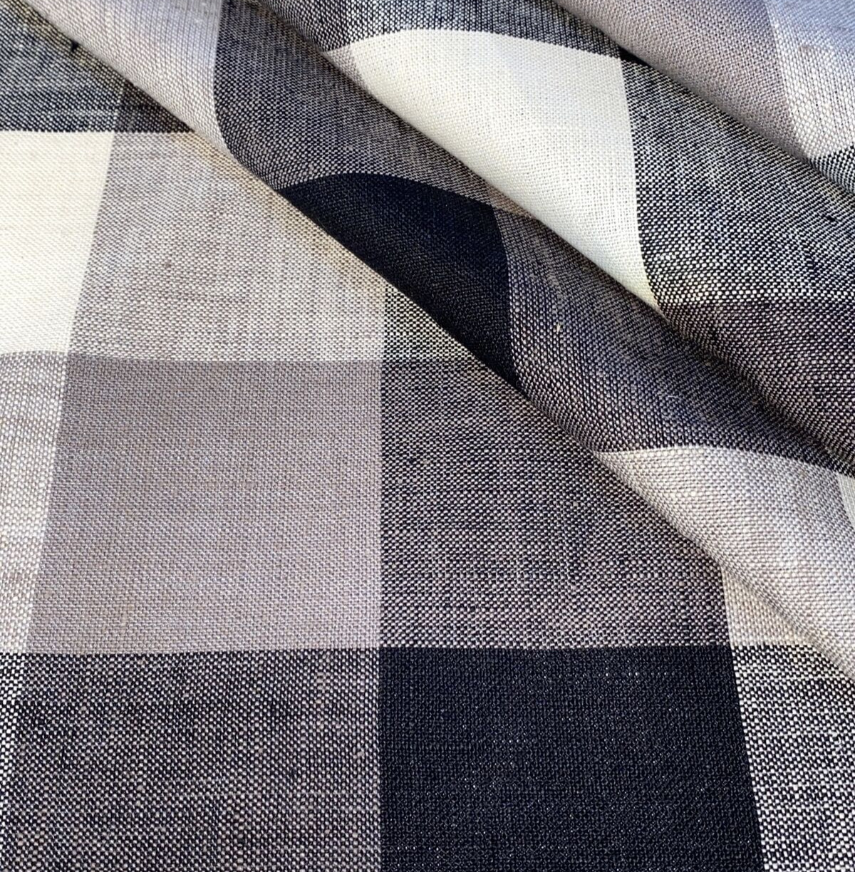 Checkered Black And White Linen  Fabric By The Yard