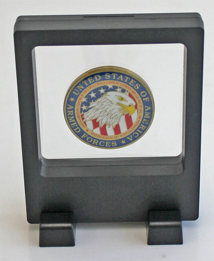 3 pcs Small Display Case Stand Floating Challenge Coin Medal Holder, Black