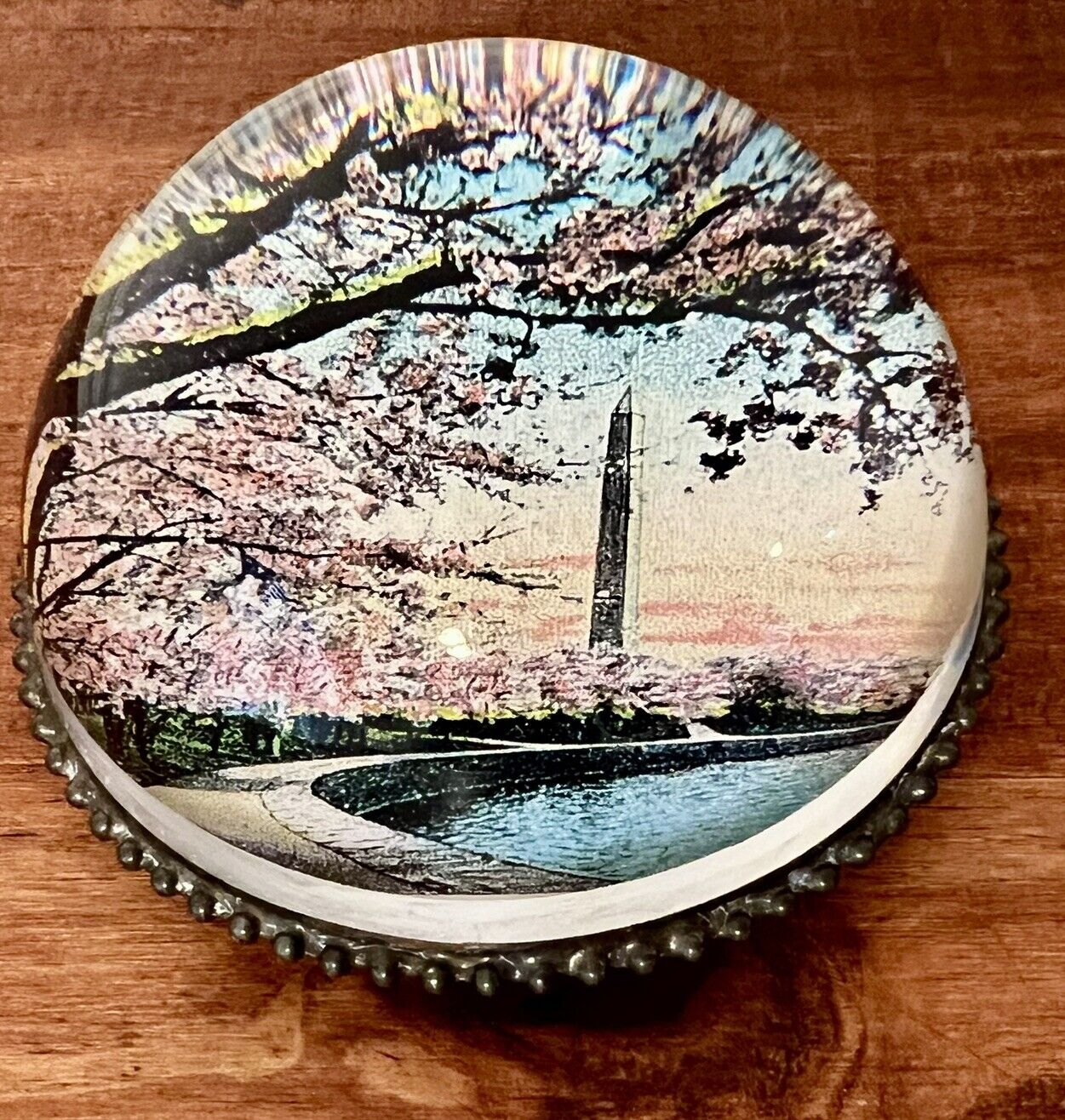 Paperweight- Tiny Jewel Box. Washington Monument with Cherry Blossoms.