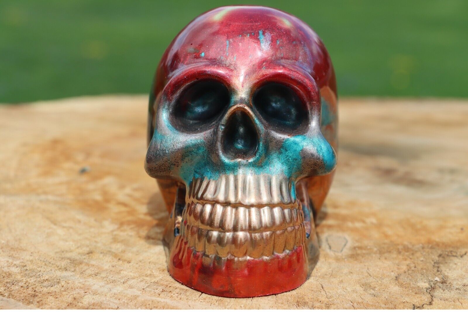 Skull Epoxy Resin Red Blue Bronze River Stones