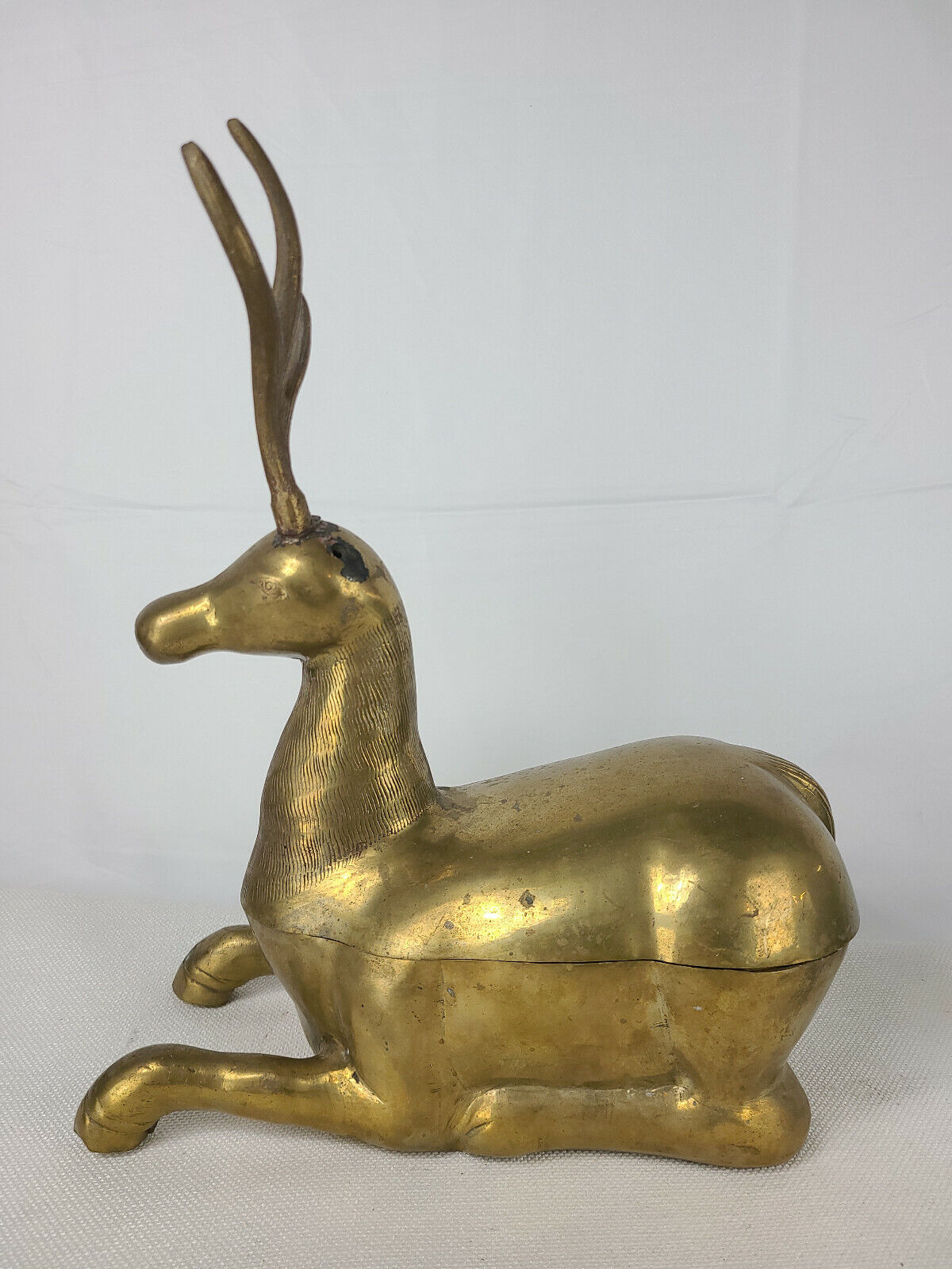 Vintage Brass Reindeer Elk Deer Buck Container Dish MISSING ONE ANTLER