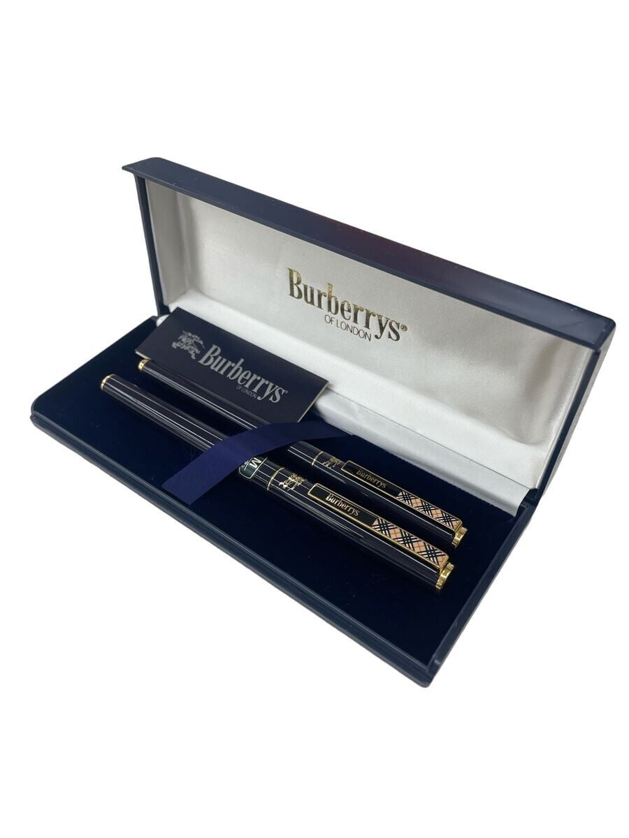 BURBERRYS Fountain Pen BEF100 Ballpoint Pen BER50 Set of 2 Navy w/Original Case 