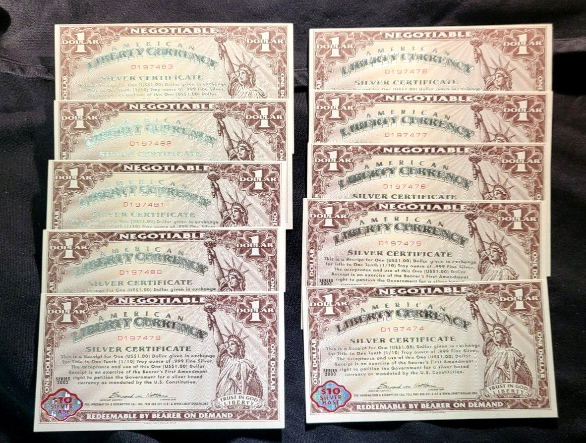 NORFED - 2003  American Liberty Currency $1 Silver Certificates, in sequence.