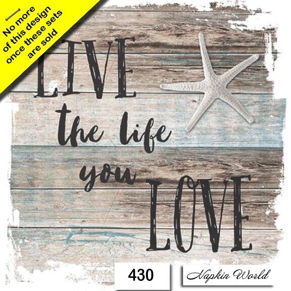 (430) TWO Individual Paper Luncheon Decoupage Napkins - LIVE the LIFE YOU LOVE
