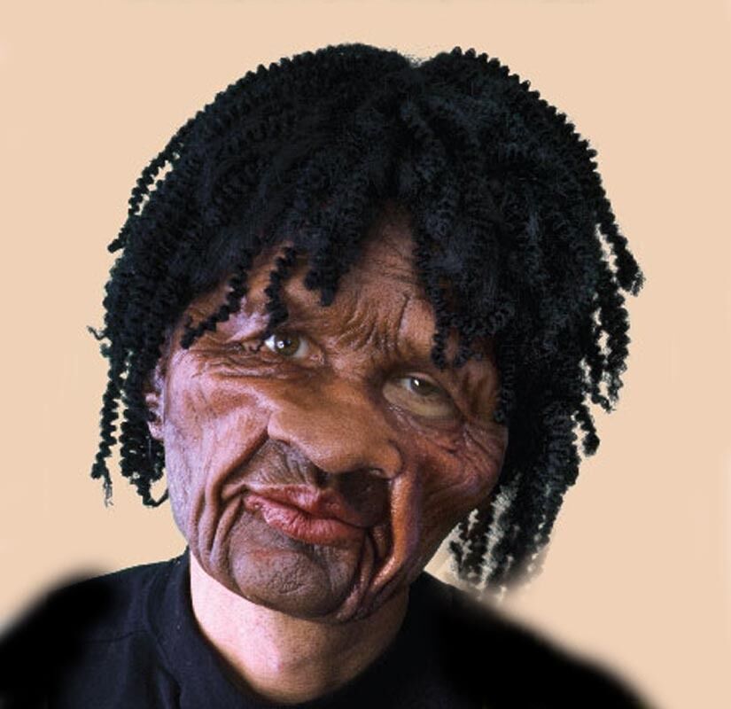 Black Guy Short Dreads Latex Moves with Jaw Adult Man Funny Halloween Mask
