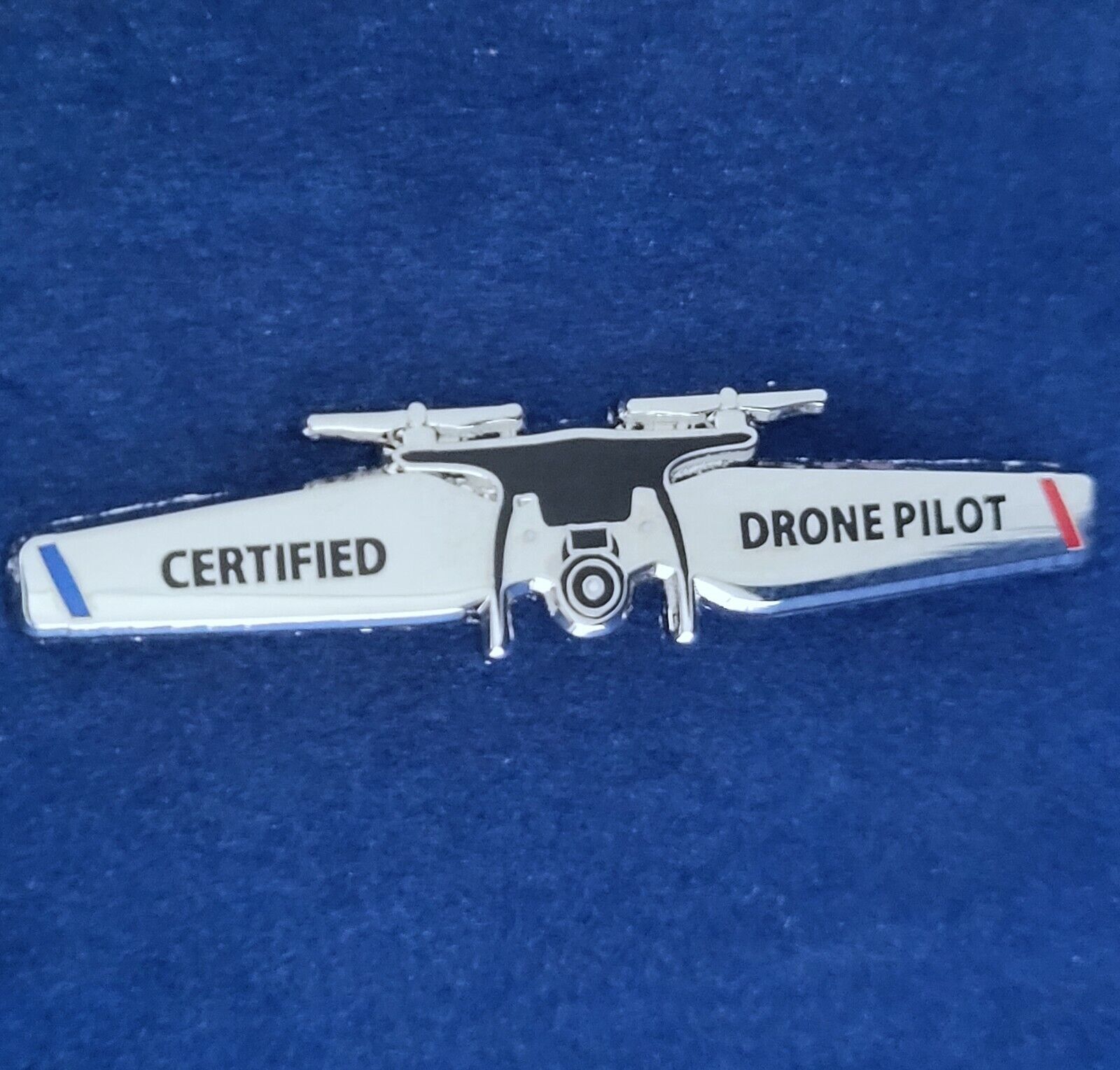 CERTIFIED DRONE PILOT BLADE WING PIN, Item #1501: Silver color plated finish