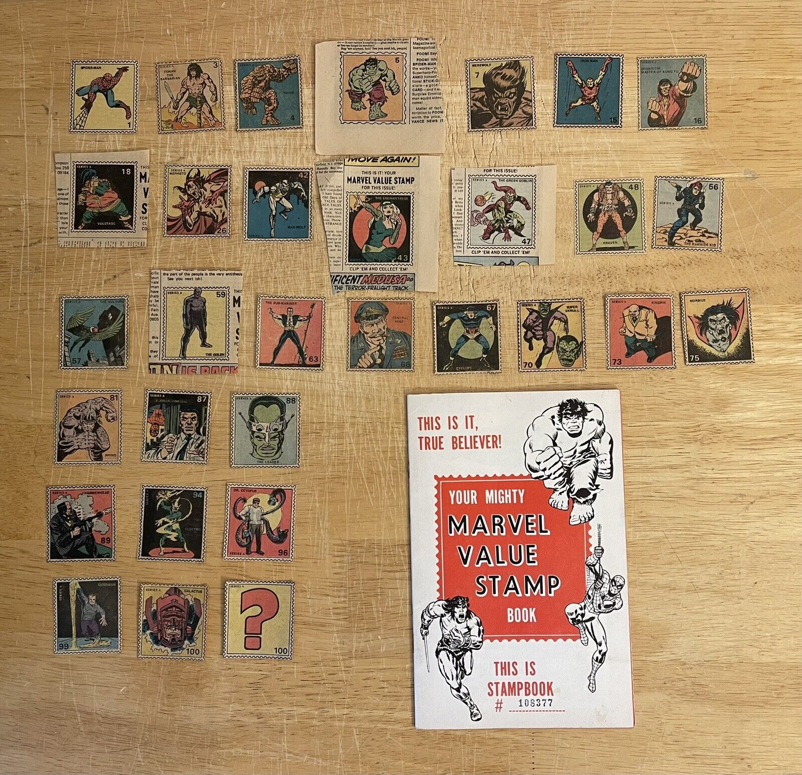 1974 Marvel Value Stamp Book Series A Unstamped Book Plus 31 Stamps