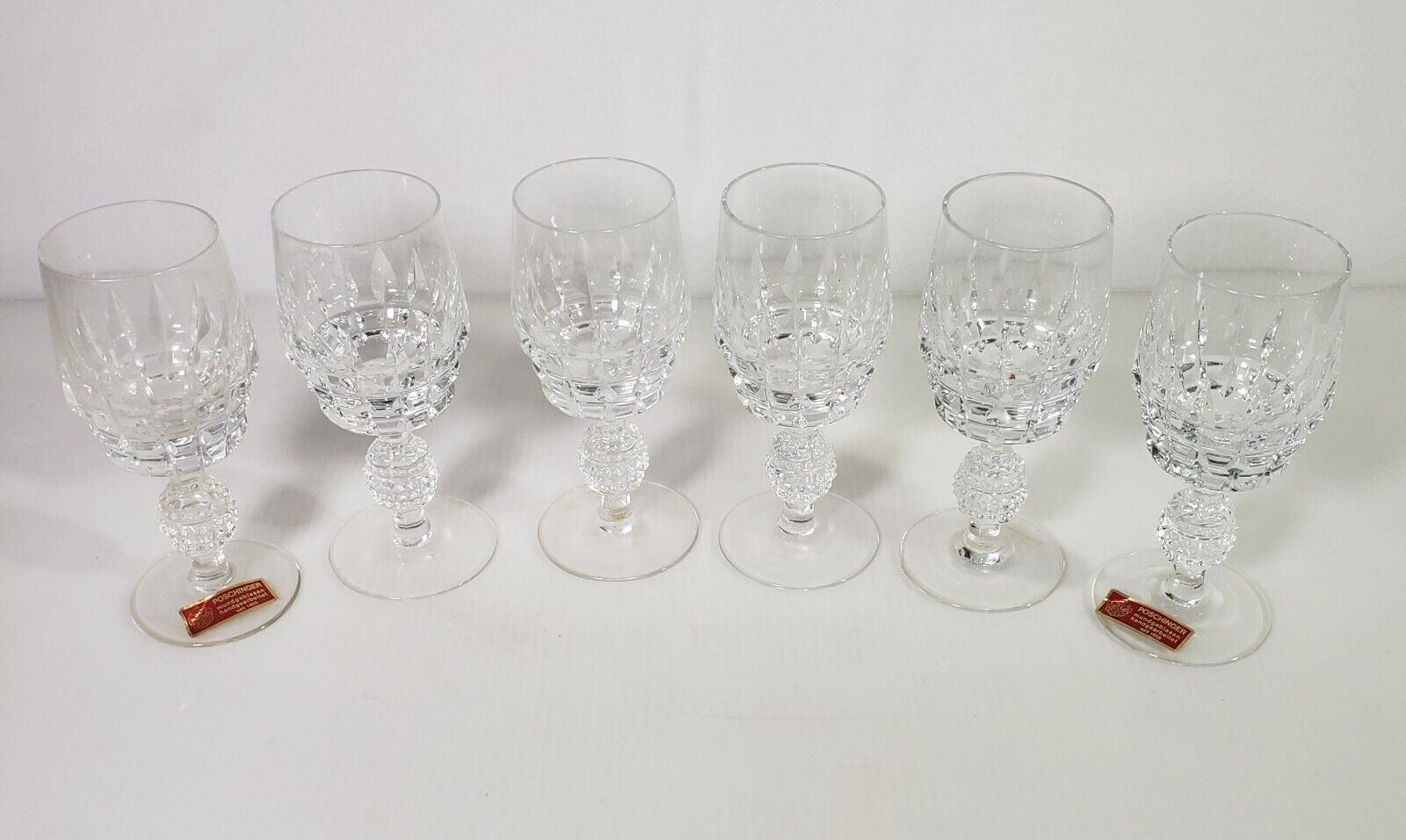 6 Poschinger Vintage Crystal Glasses Set, 5.5 Inches Tall