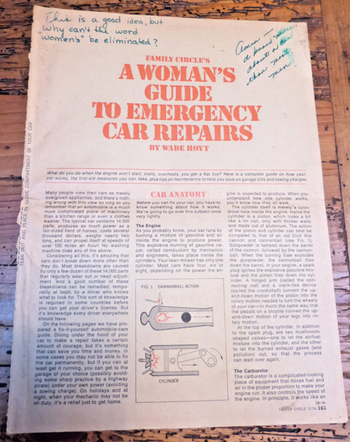 VNTG 1974 WOMAN\'S Guide To EMERGENCY Car REPAIR Family CIRCLE 8 page ILLUSTRATED