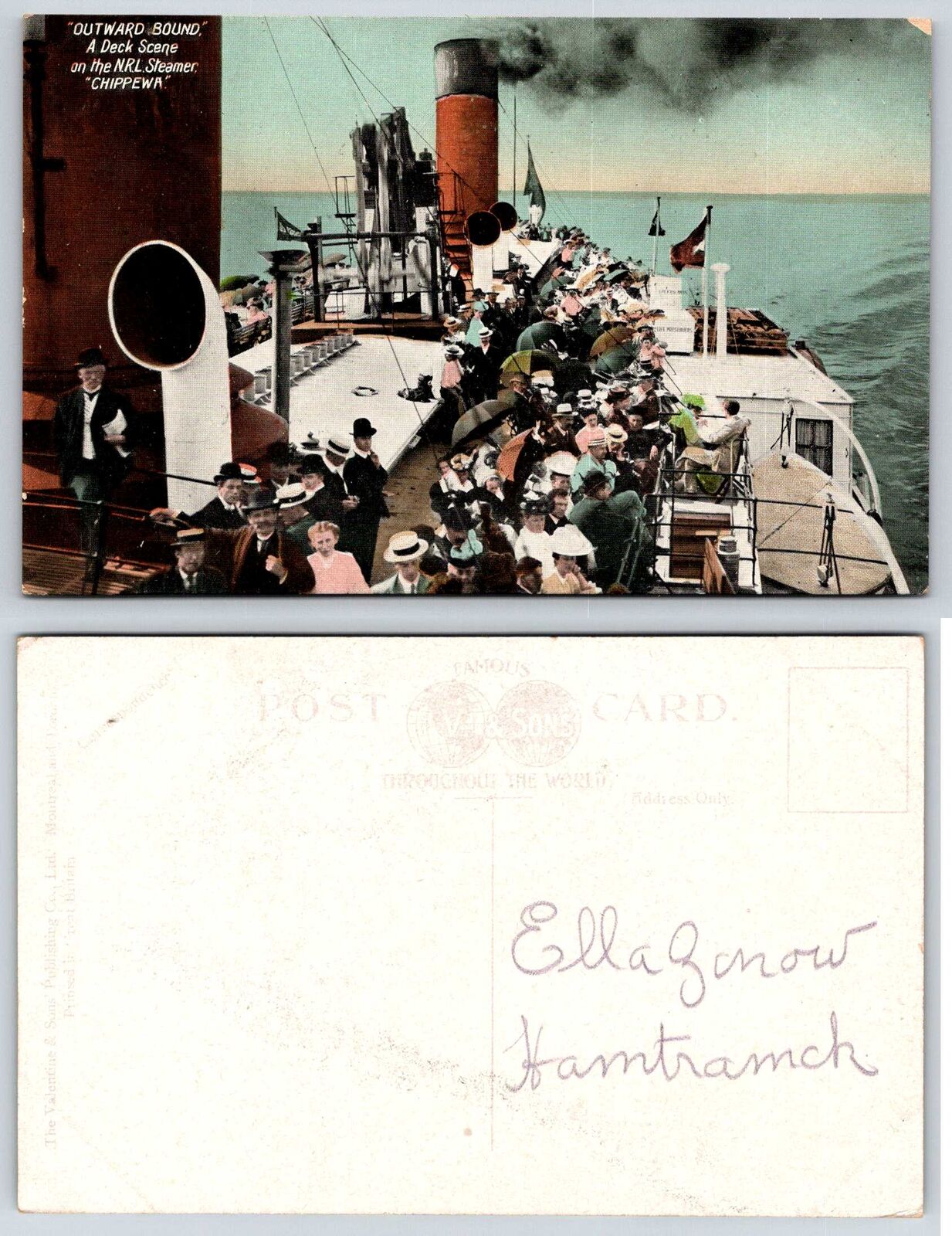 Steamship NRL Steamer CHIPPEWA DECK SCENE Vintage Postcard f213