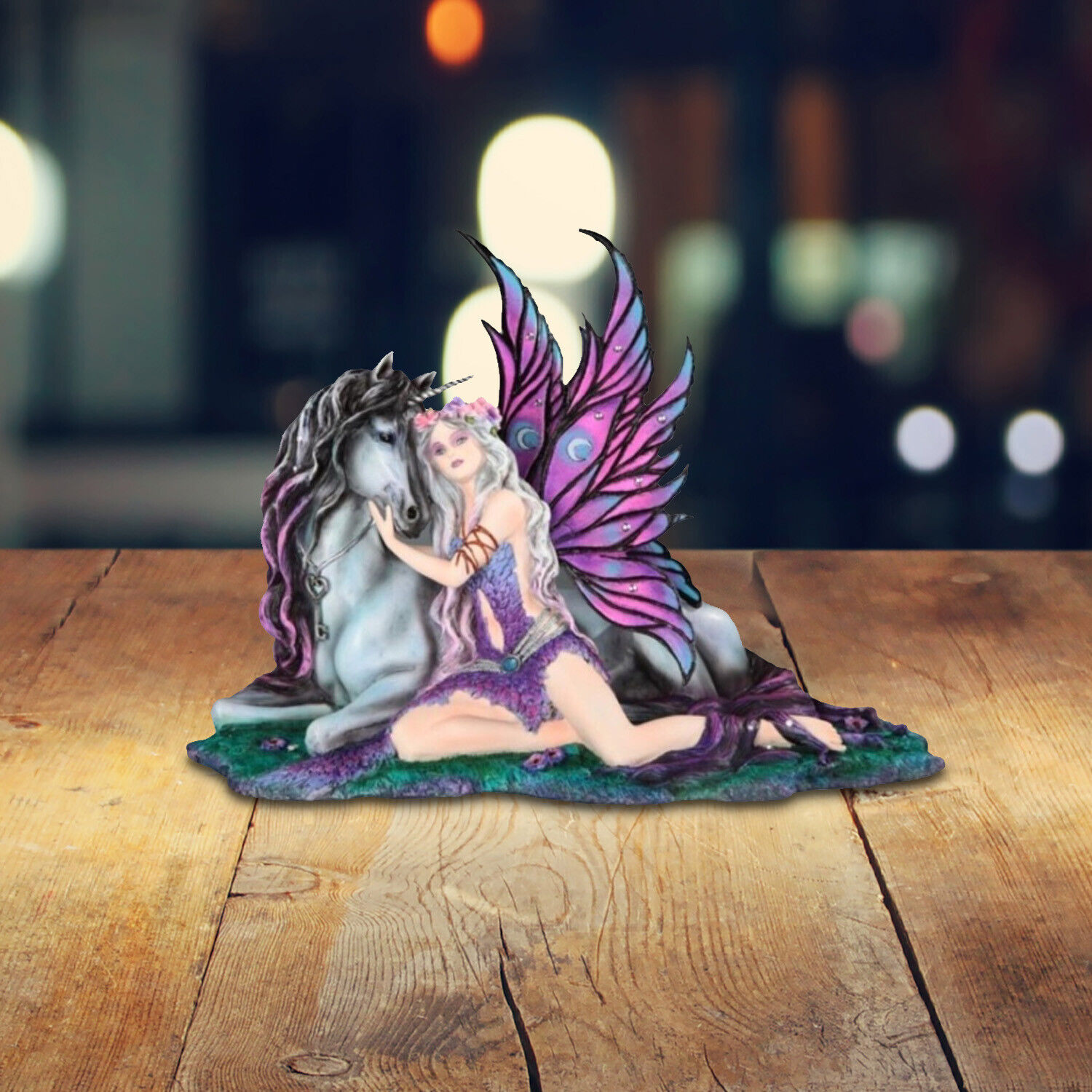 Butterfly Wings Fairy with Unicorn Statue 14.5\