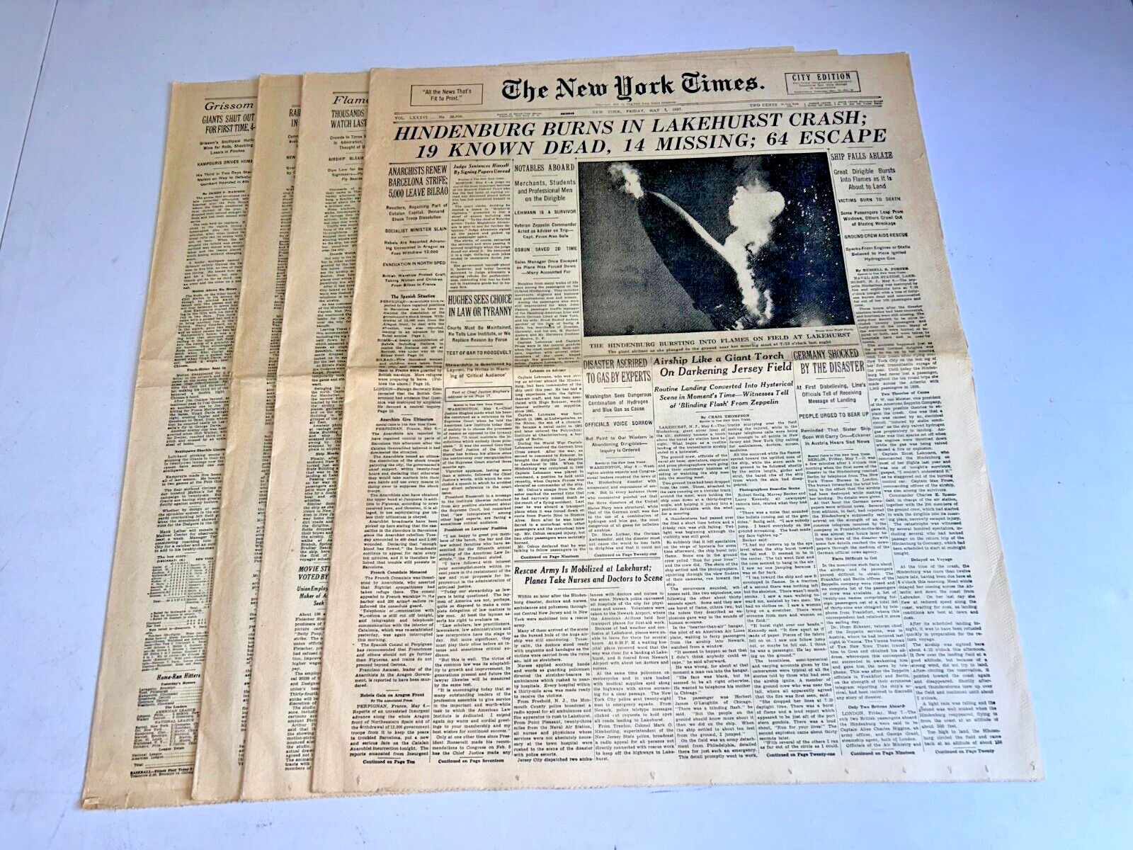RARE The New York Times Newspaper Hindenburg Dated May 7, 1937 52 Pages Complete