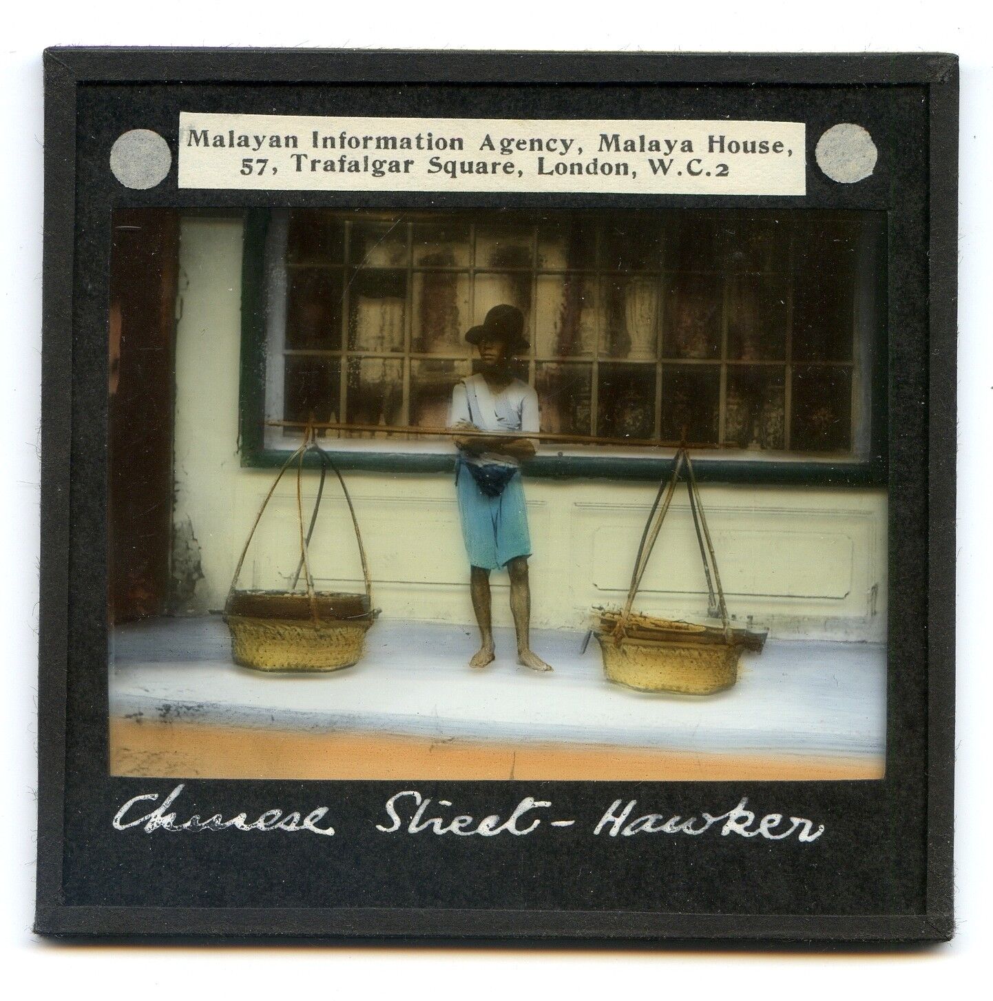 Chinese Street Hawker, Antique Singapore Malaysia Glass Slide