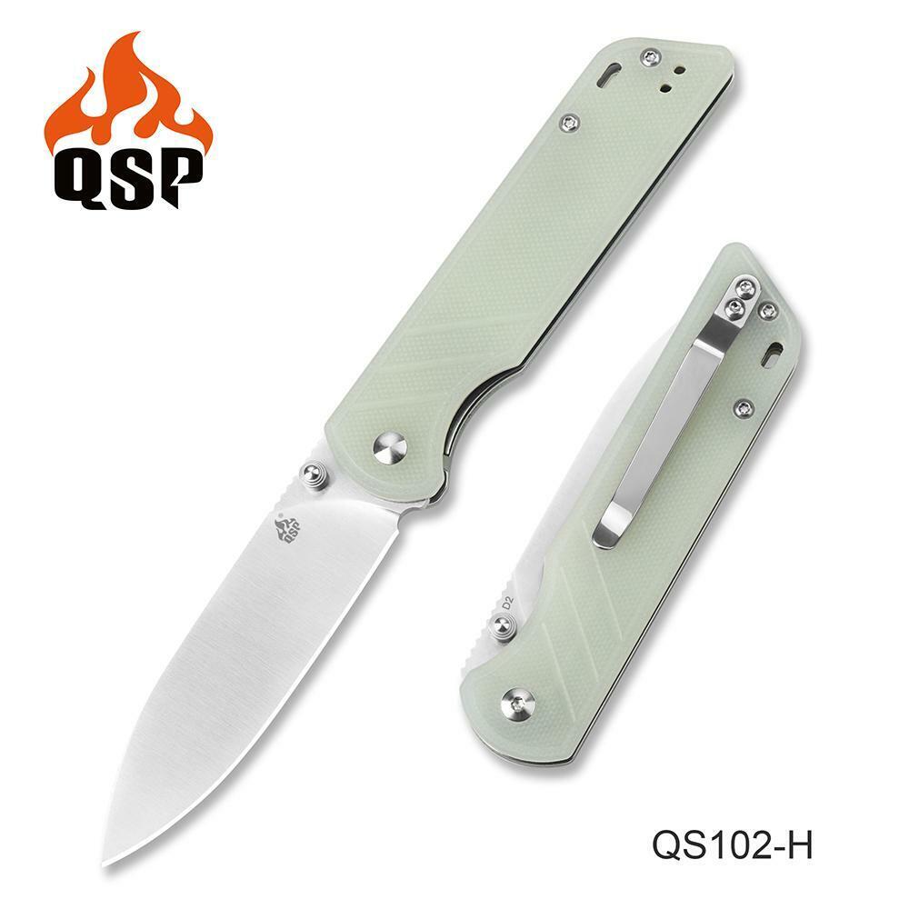 QSP Parrot Folding Knife Jade G10 Handle D2 Plain Edge Satin Finish QS102-H