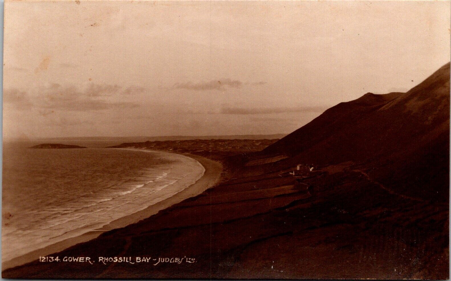 Postcard RPPC Gower Peninsula Rhossili Bay UK