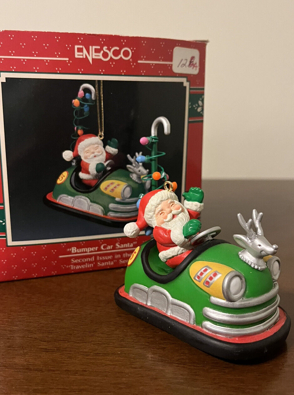 1990 Enesco “Bumper Car Santa” Ornament Travelin’ Santa Series #2 G.G. Santiago
