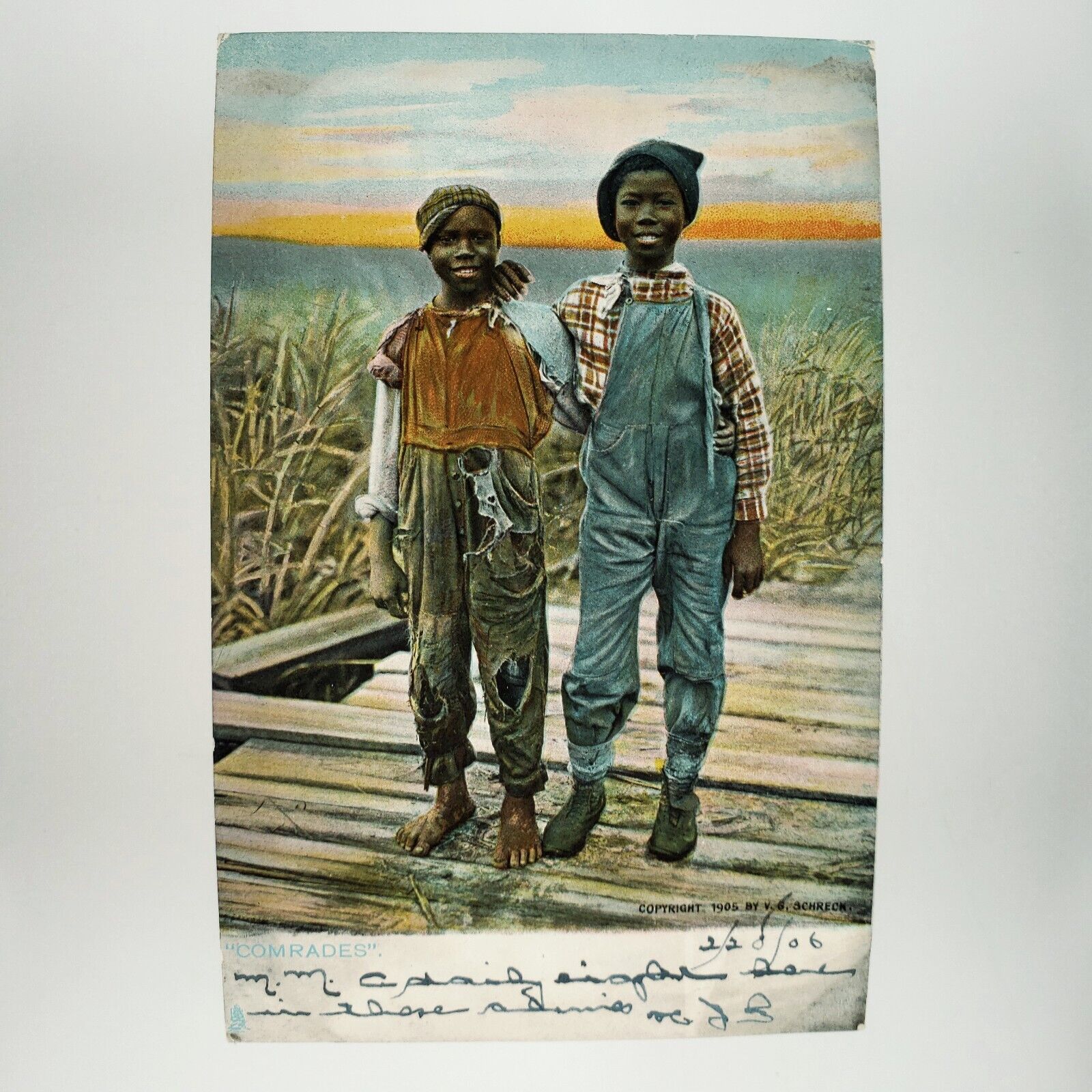 Sunny South Raphael Tuck Postcard c1906 African American Friends Boys A3178