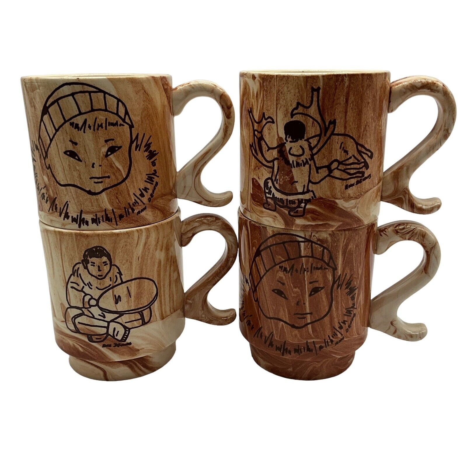 Hand Crafted Coffee Mugs by Ann Miller Dennis Made from Alaskan Clay Set of 4