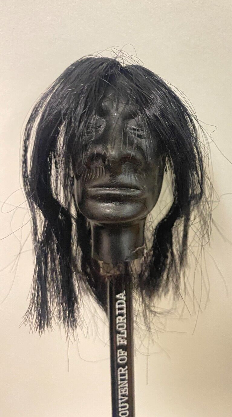 Vintage 1960\'s Shrunken Head with Hair  on a Long Pencil Halloween Made in Japan