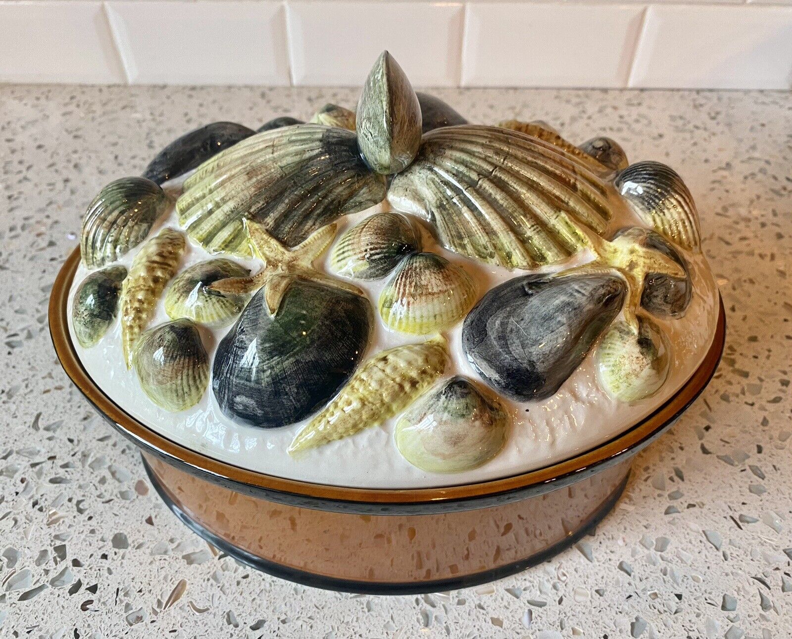 Mid Century Majolica Shellfish Tureen by Secla Portugal