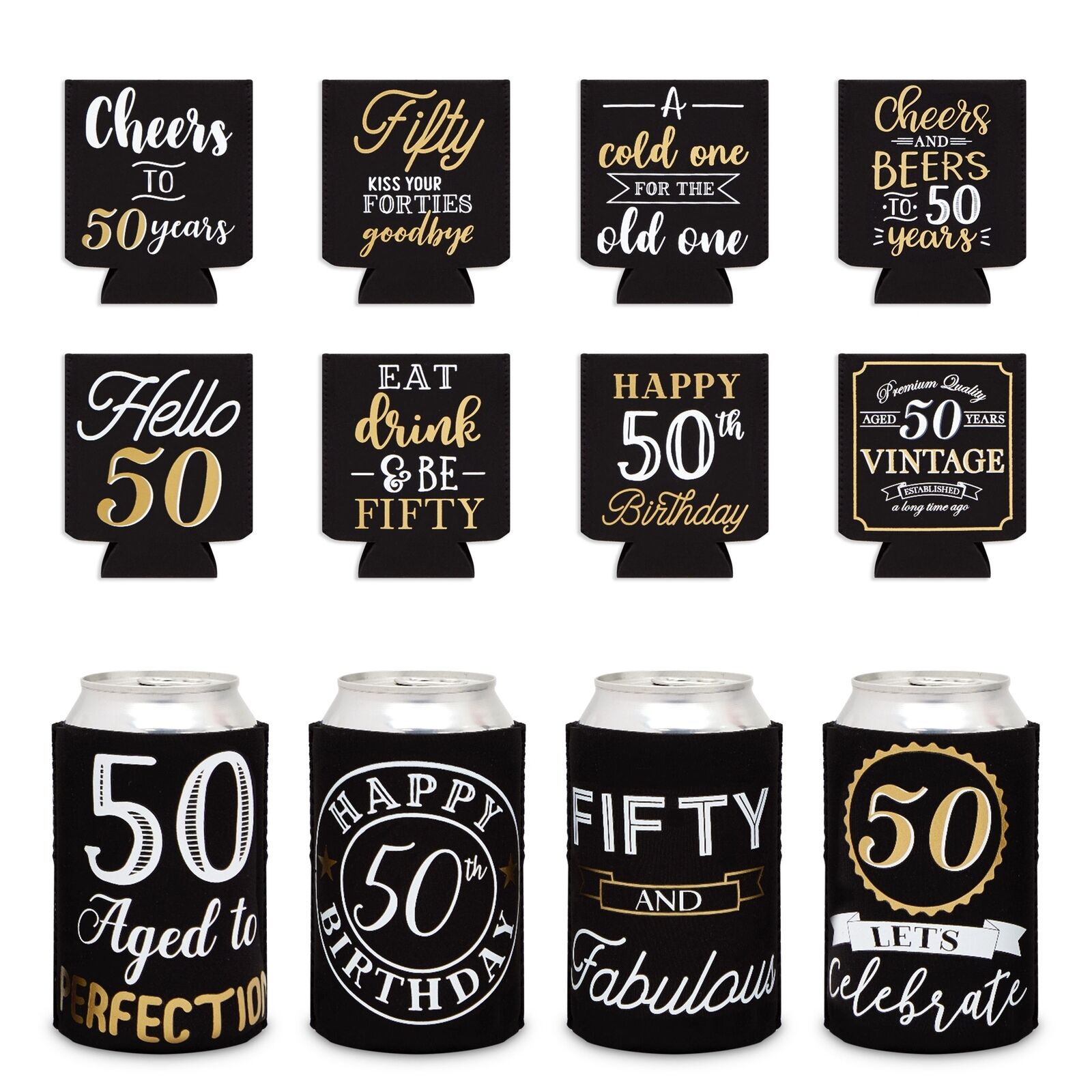 12 Pack 50th Birthday Can Cooler Sleeves for Soda, Beer, Decor and Party Favors