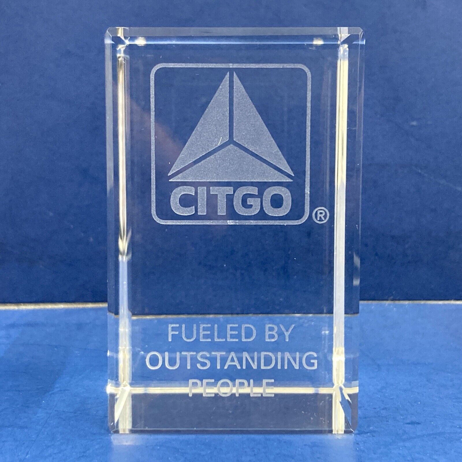 Vintage Citgo Beveled Edge Etched Crystal Paperweight Program Award *No Box*