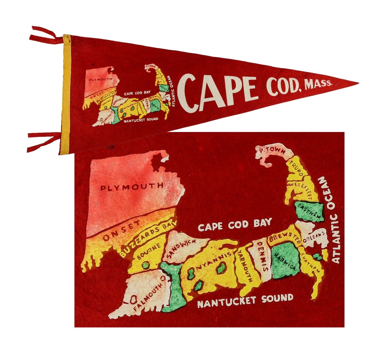Large Massachusetts Souvenir Felt Pennant CAPE COD MASS. ⭐ RARE  Error ⭐ Keezer