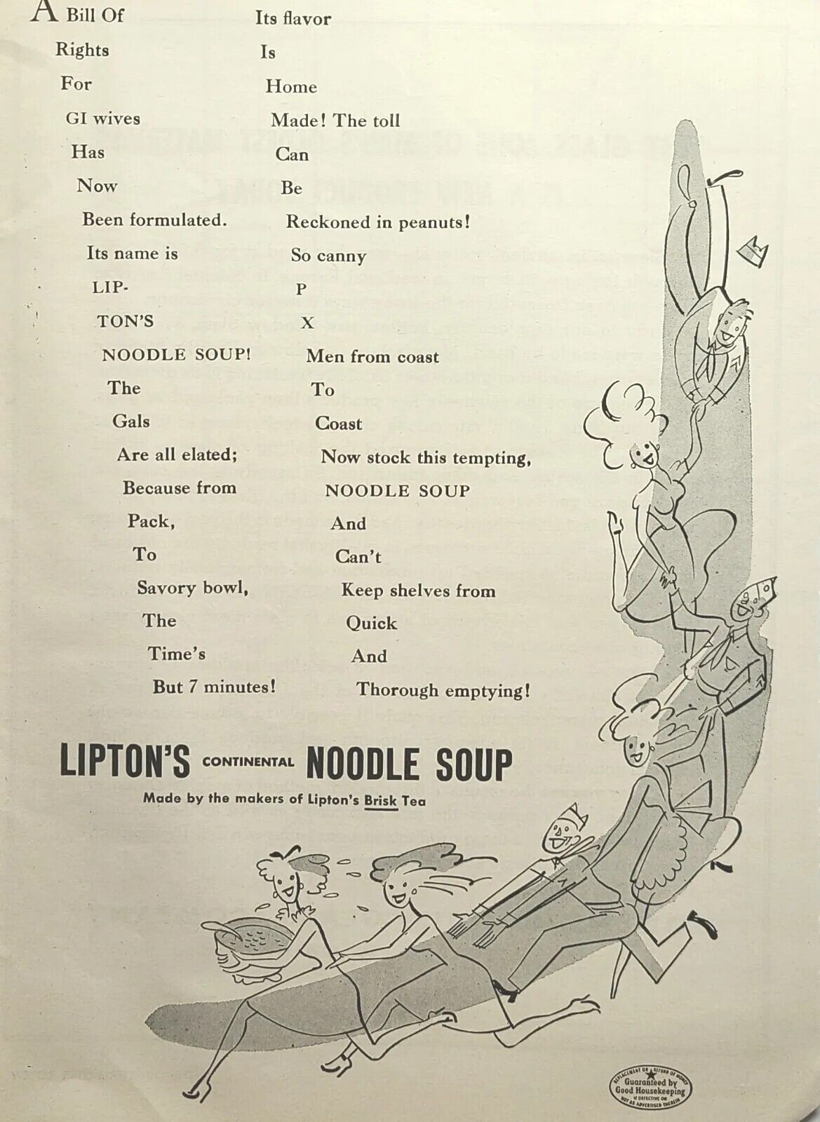 Lipton's Noodle Soup Servicemen Ladies Conga Line Dance Vintage Print Ad 1945