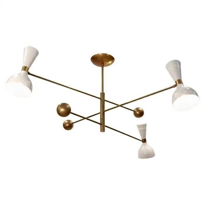 6 Light Raw Brass Sputnik Chandelier Light Fixture 3 Rotating Arms Ceiling Lamp