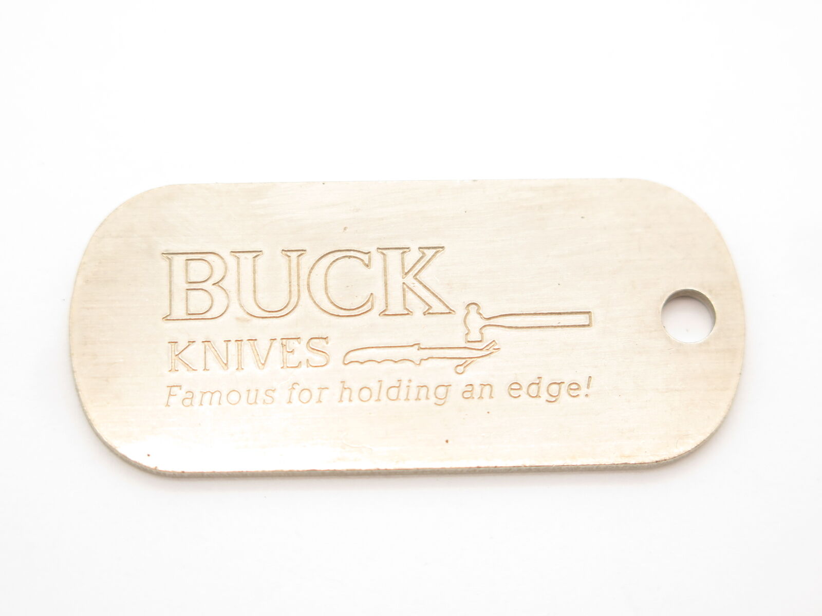Vintage 1980s Buck Knife Nickel Silver Japan Import Tag Key Chain Fob Dog Tag