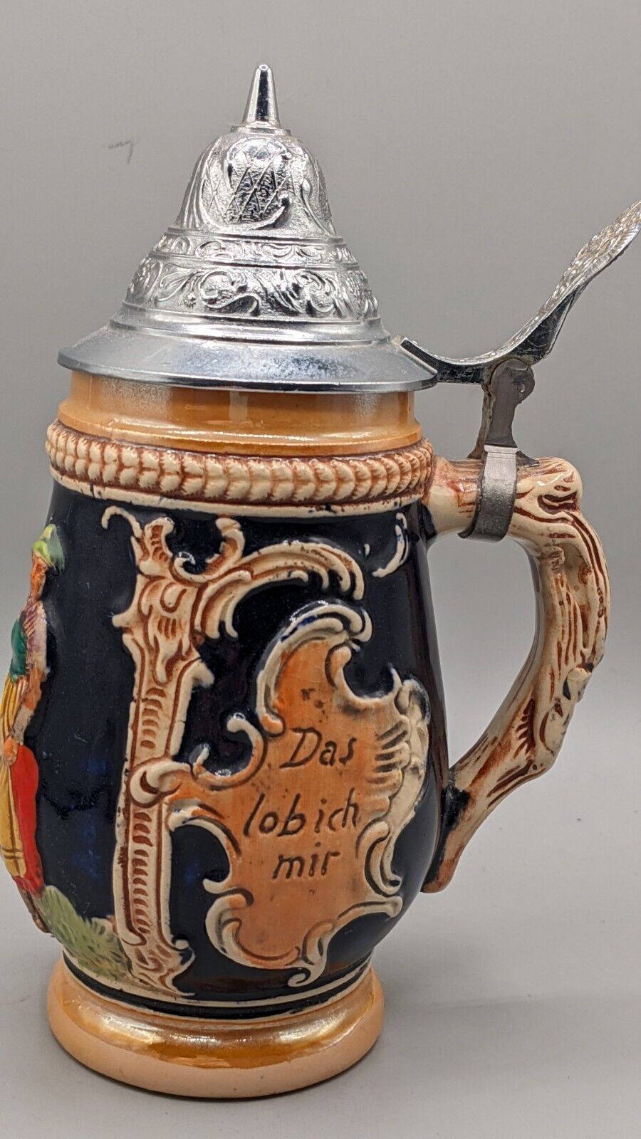 Vintage DBGM Western German Beer Stein With Pewter Lid Ceramic Rare Mug.