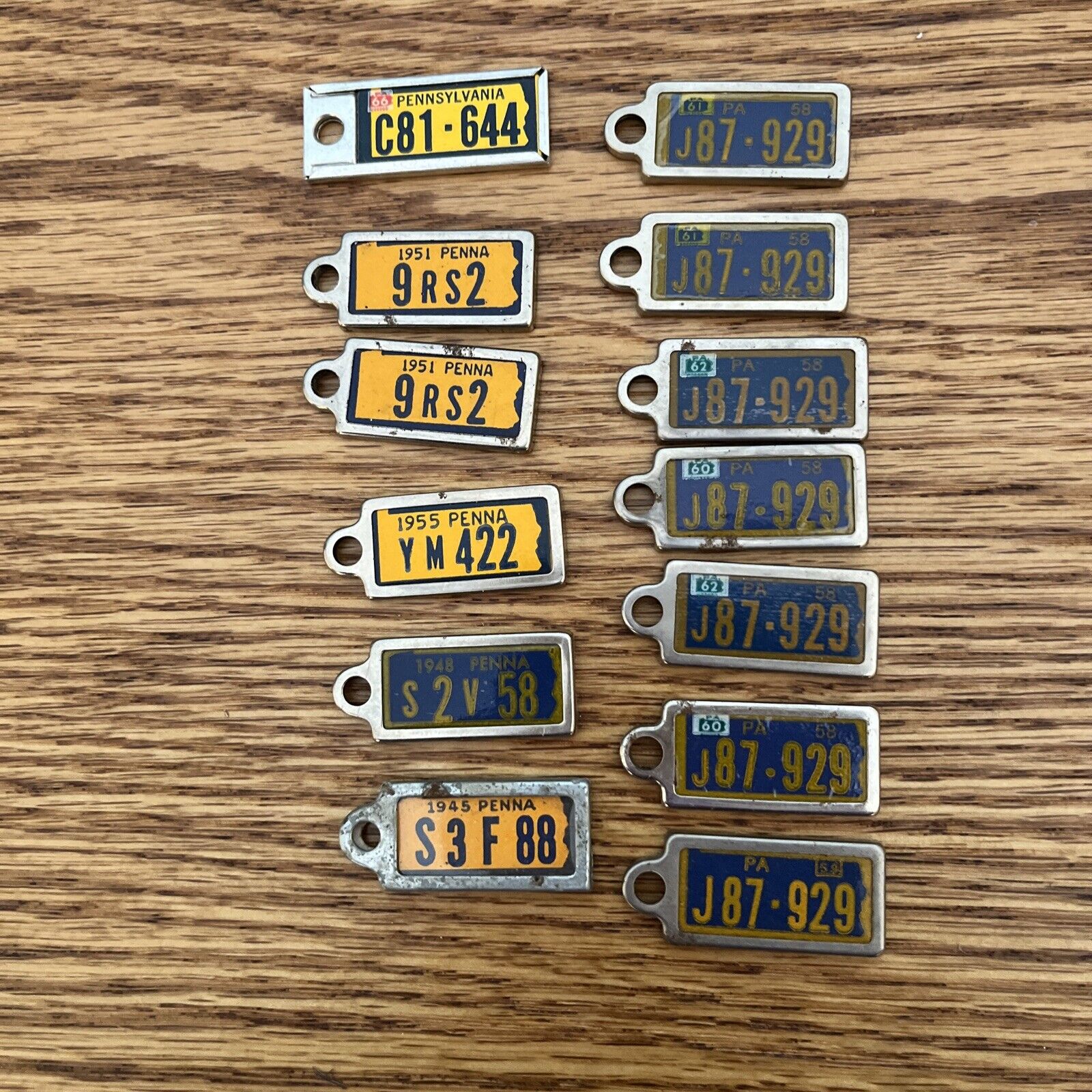Lot of 13 Vintage Small Disabled Veterans PA License Plates Charms