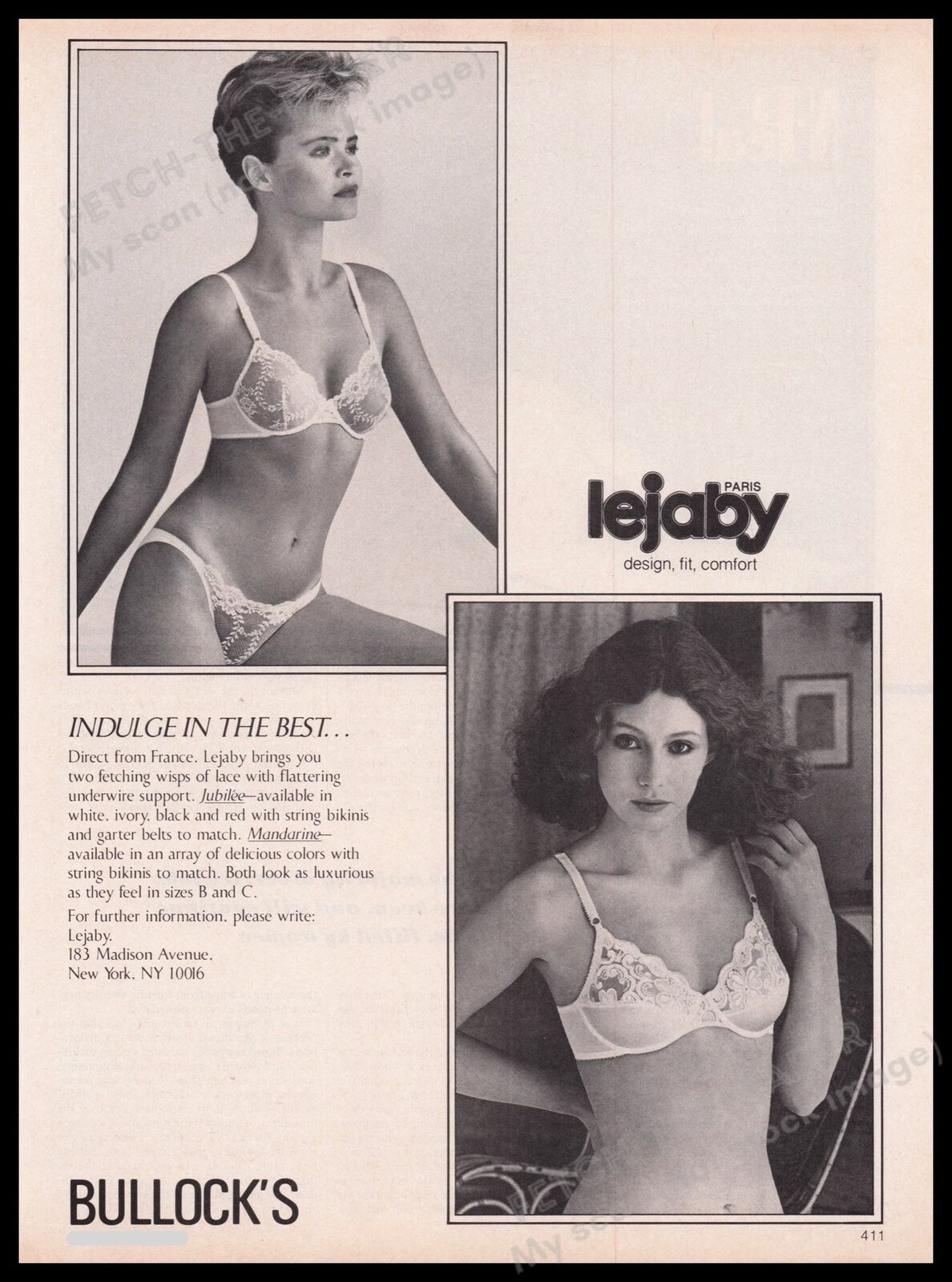 Lejaby Paris Lingerie 1980s Print Advertisement Ad 1983 Bra Panties Sexy