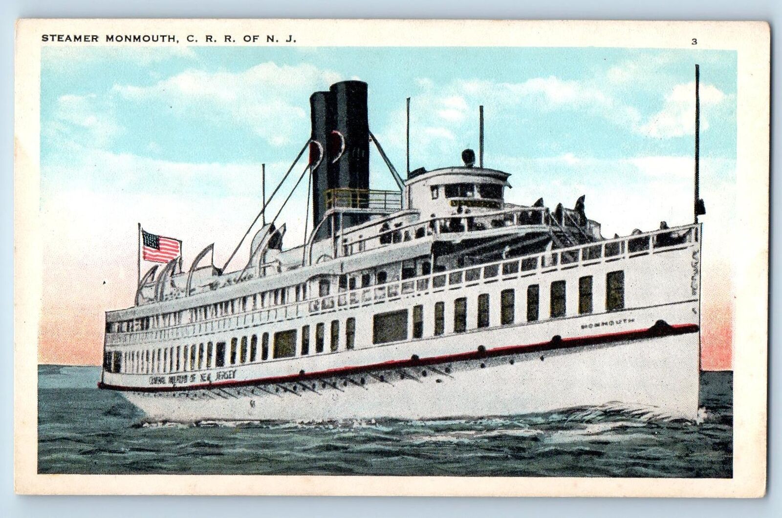 c1920's Steamer Monmouth CRR Passenger Ship Ferry Sailing New Jersey NJ Postcard