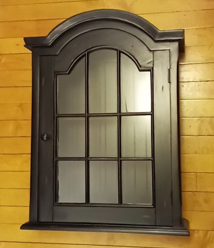 Vintage Victorian Style Glass Door Wooden Curio Cabinet - Black, 25”,  Nice