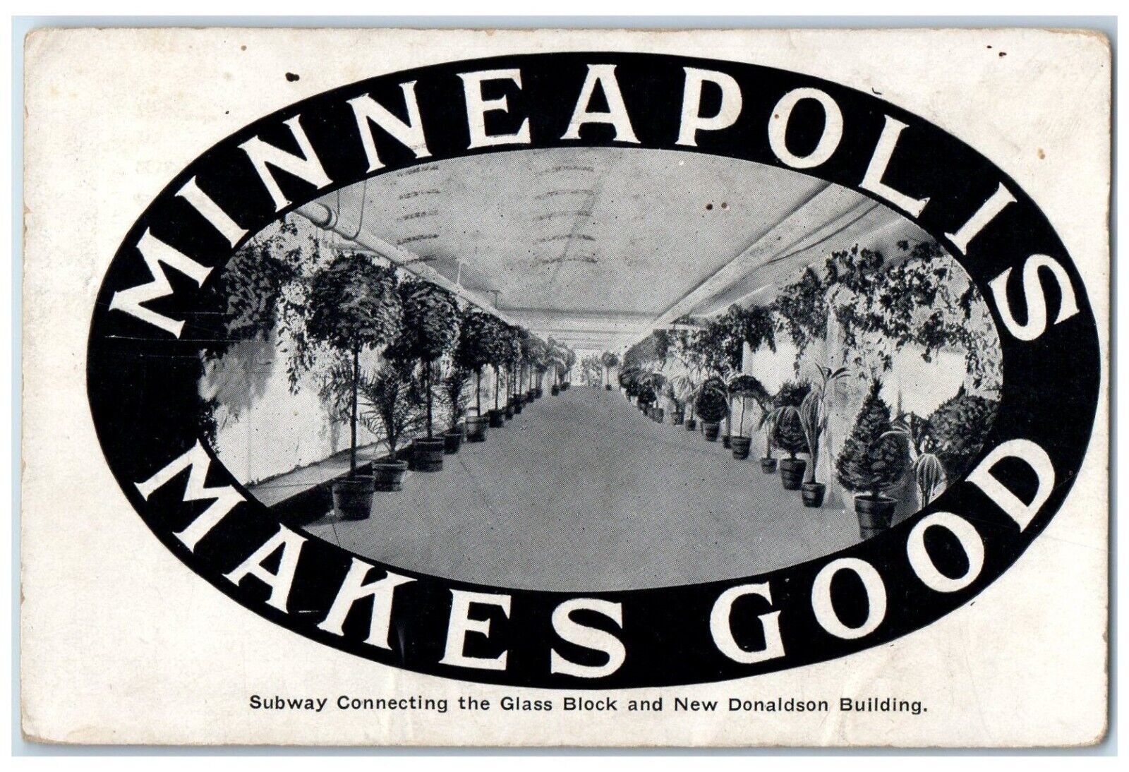 c1908 Subway Connecting Glass Block Donaldson Building Minneapolis MN Postcard