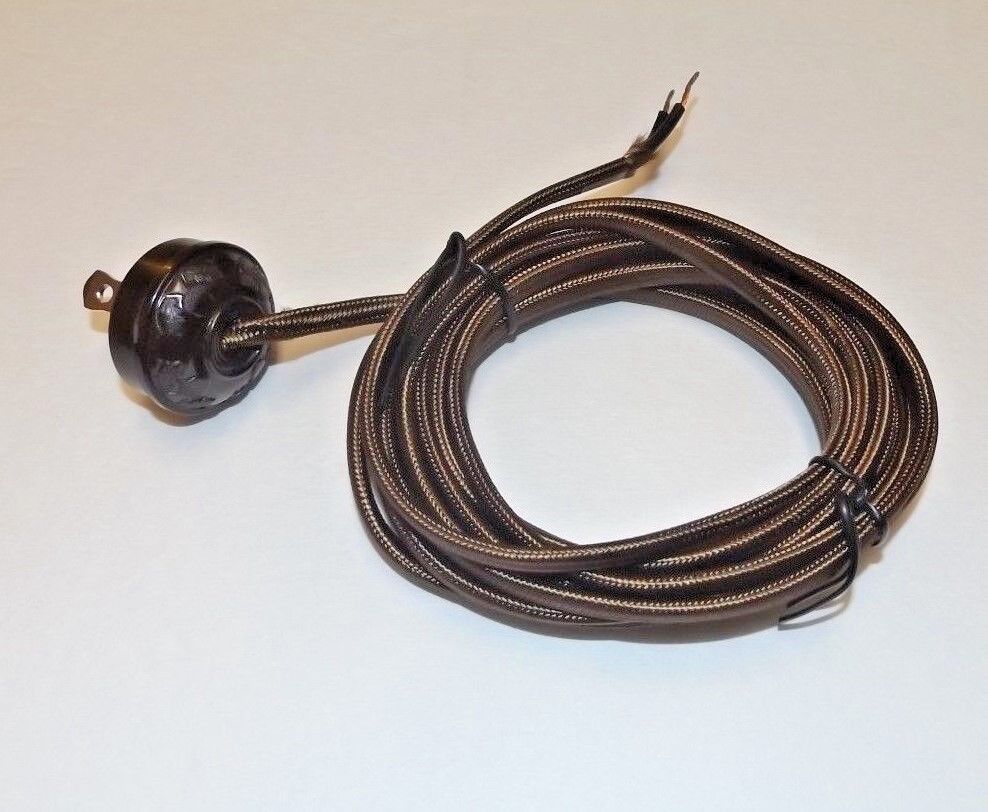 10 F00T BROWN RAYON LAMP CORD SET WITH ANTIQUE STYLE ACORN PLUG NEW 46860JB