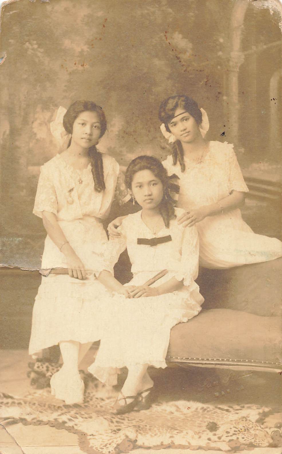 Vintage 1910s RPPC Beautiful Girls Studio Photo Postcard Philipines Filipino 