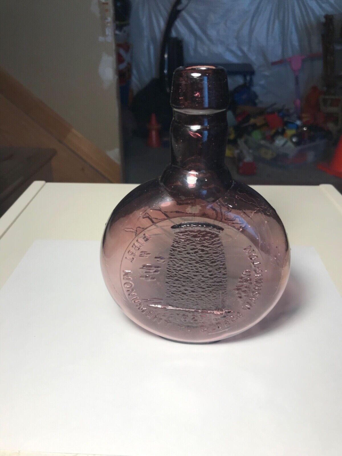 Vintage Washington\'s First Monument Purple Glass Bottle George Boonsboro Md.