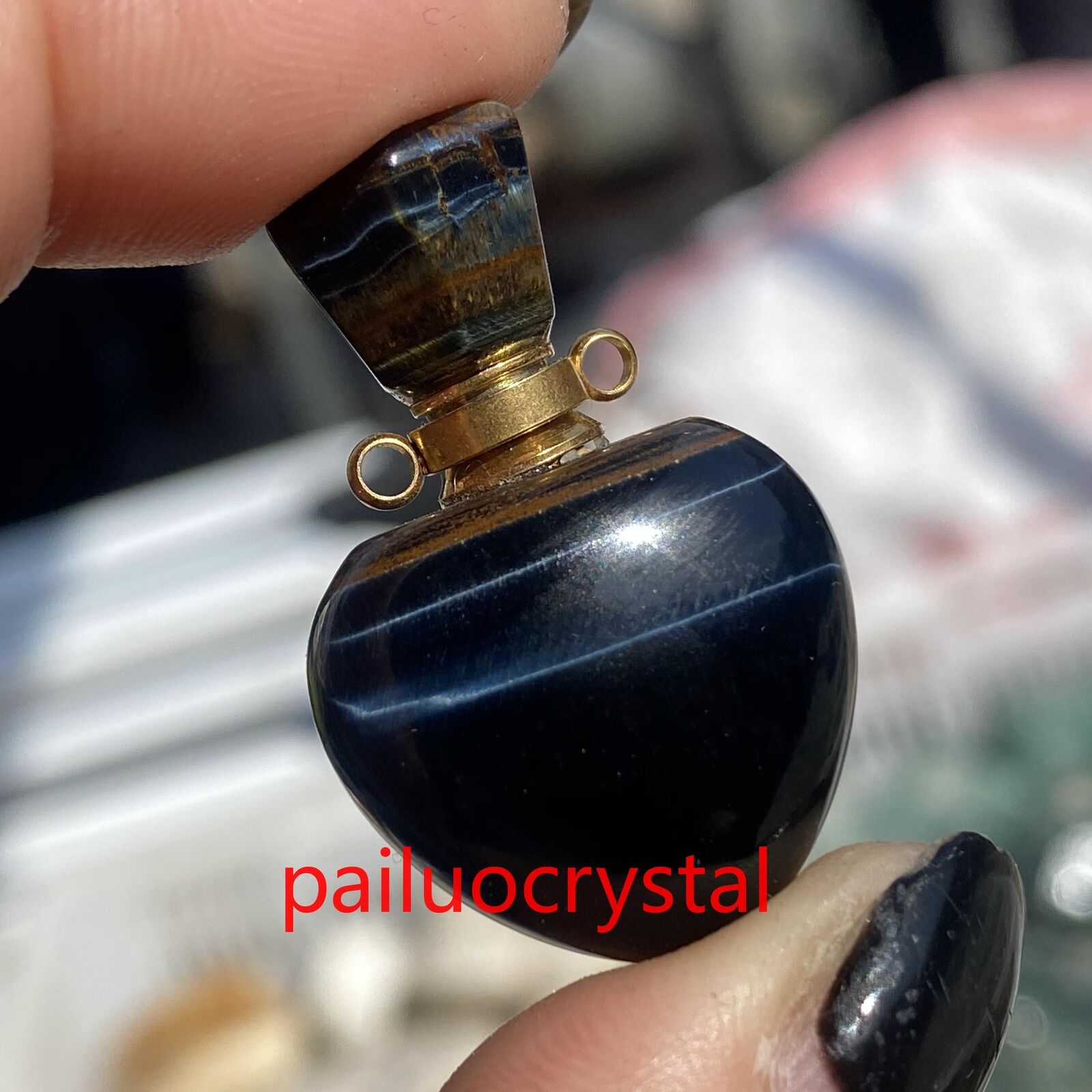 1pcs Natural Blue Tiger\'s Eye Jasper Perfume Bottle Quartz Crystal Pendant Gem