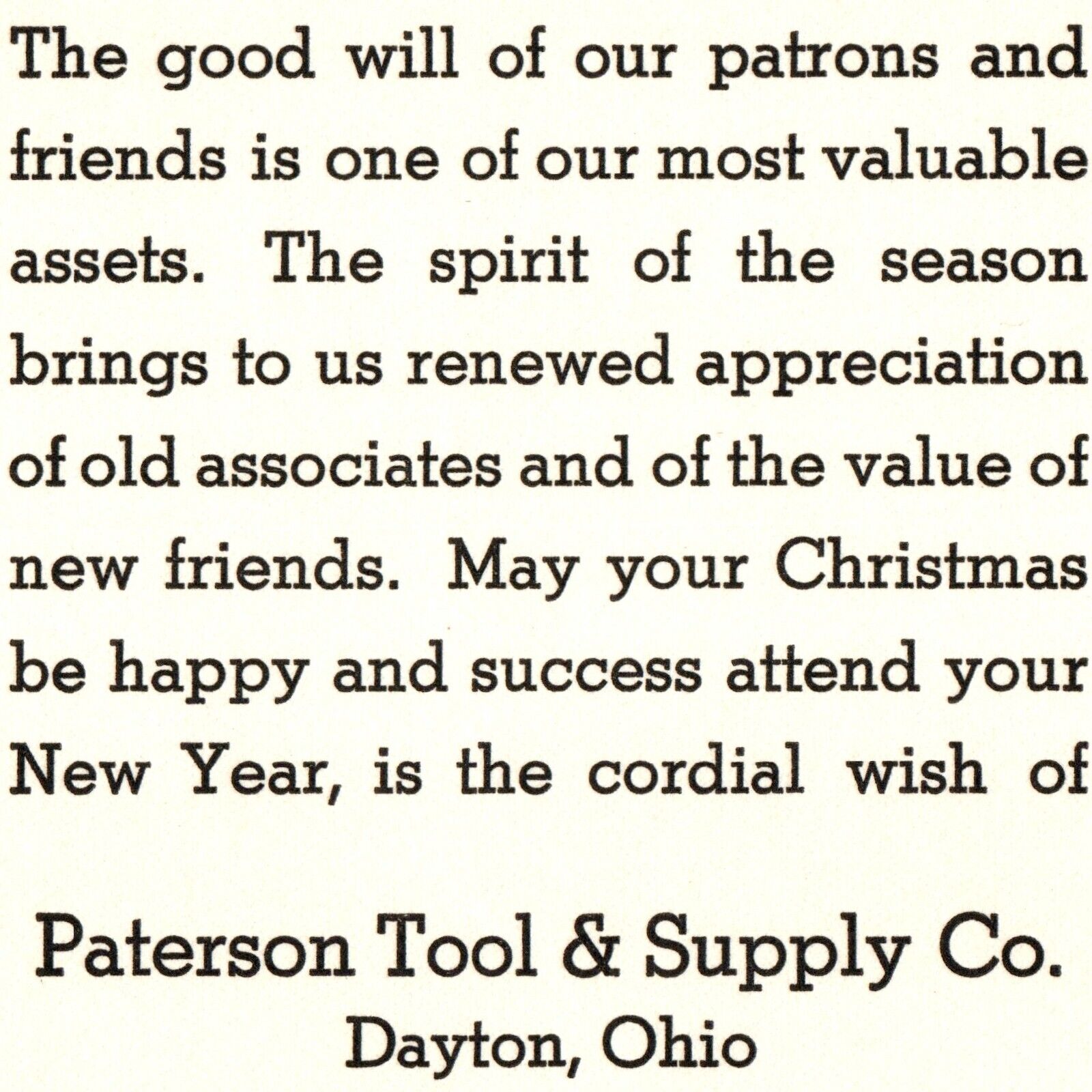 c1920s Dayton O Paterson Tool Christmas Greetings Card Sample Arthur Thompson 5A