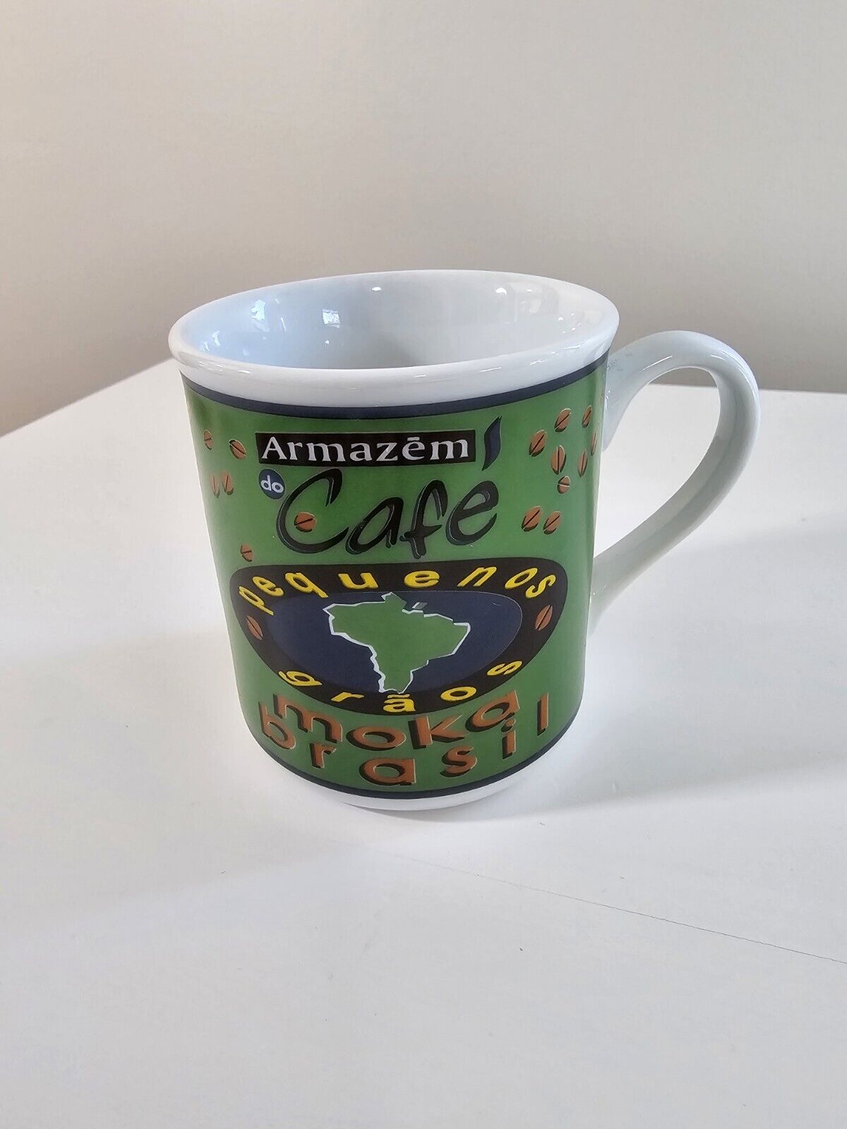 Vintage Porcelana Schmidt Brazil Armazem Cafe Collector Cup Decorated With Beans