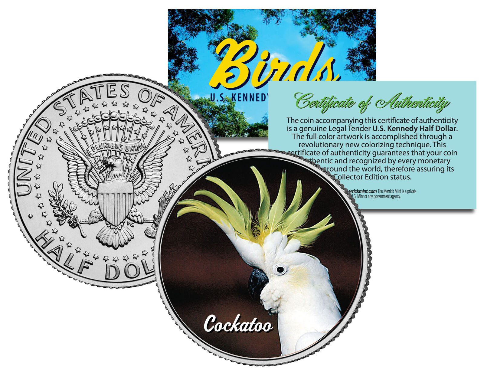 COCKATOO BIRD JFK Kennedy Half Dollar US Colorized Coin
