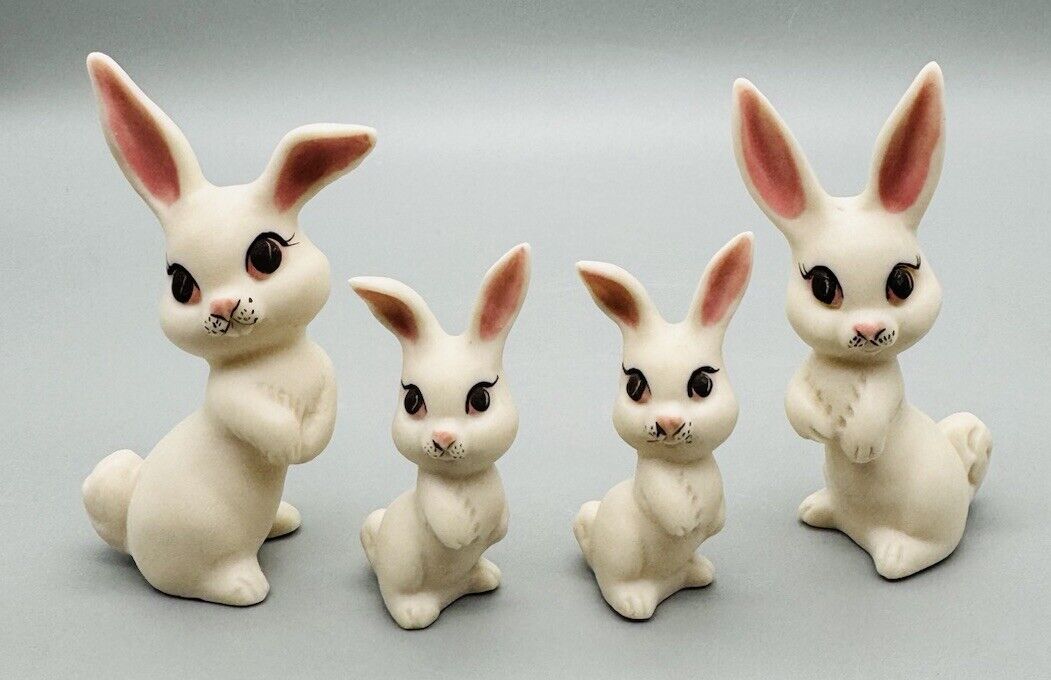 Lot 4 Vintage 70’s Anthropomorphic Bunny Rabbit Easter Bunnies KITSCHY Figurines