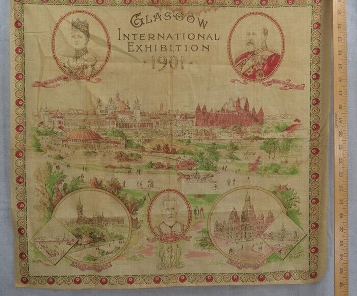 Glasgow 1901 Exhibition Fair Queen Alexandra King Edward handkerchief original 