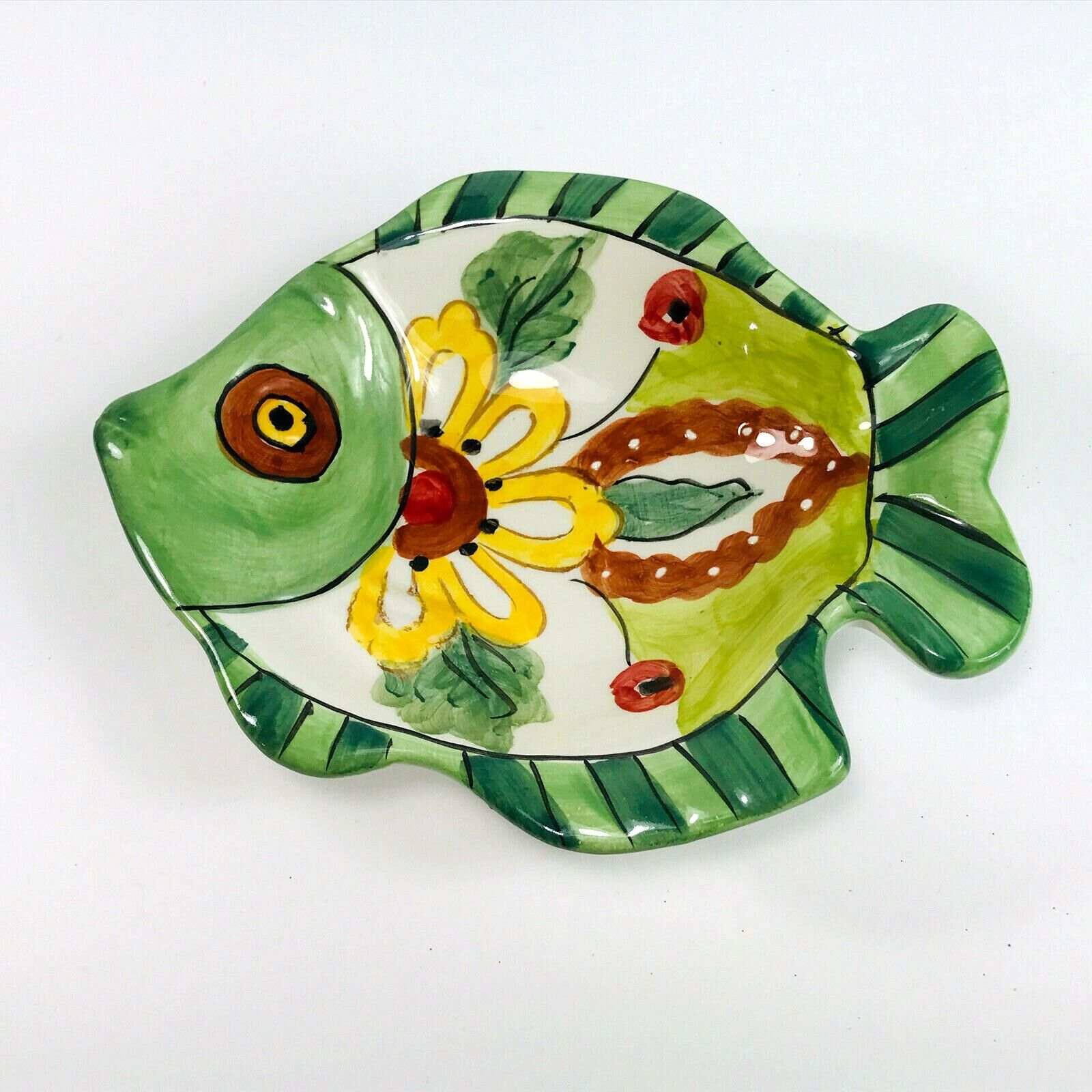 Mazcera Fish Bowl Snack Trinket Tray Ceramic Paisley Leaf Hand Painted *READ