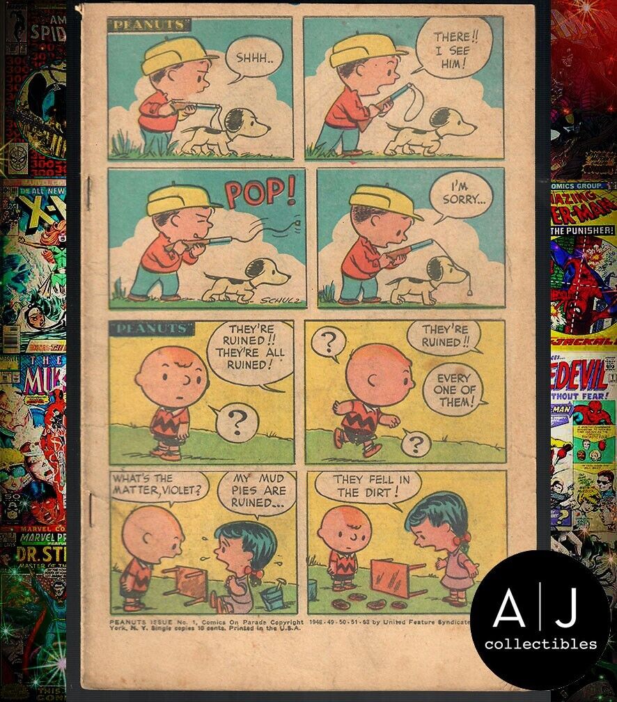 Peanuts #1 Cover Detached and Missing United Feature 1953 RARE Charlie Brown