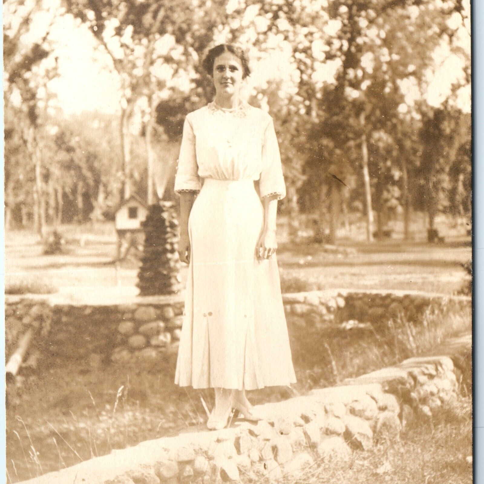 c1910s Beautiful Young Lady RPPC Outdoors Grace Elegant White Girl Photo PC A161