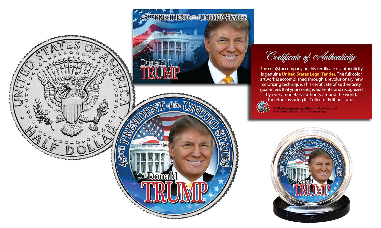 DONALD TRUMP 45th President 2016 OFFICIAL U.S. JFK Half Dollar Coin WHITE HOUSE